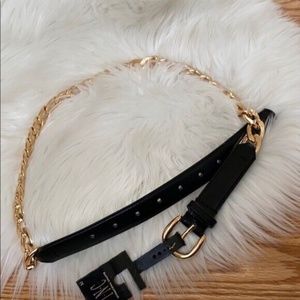 INC International Concepts Smooth Black Tabs W/Gold Tone Chain Link Belt L or XL